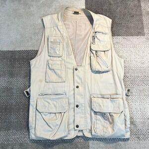Vintage Kodak Men's Tan Cotton Utility Fishing Vest Multi-Pocket Mesh Back Large
